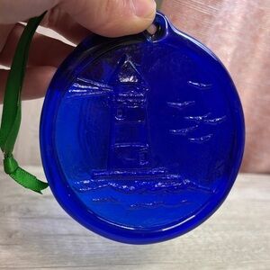 Glass Hand Crafted Cobalt Blue Glass Lighthouse Ornament